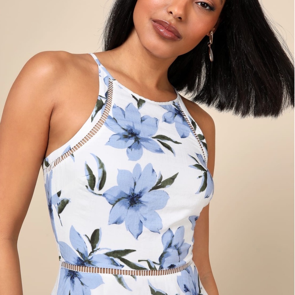 Zahara Blue and White Floral Print Midi Dress - Picture 2 of 3